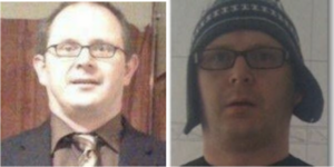 Two side-by-side images of a middle aged white man with glasses.